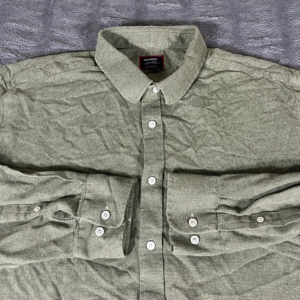 UNTUCKit Mens XXXL Green Wrinkle Free Regular Fit Long Sleeve Button Down Shirt